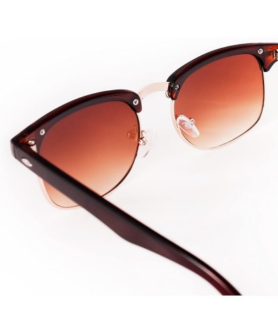 Square Sunglasses in Brown - Half Frame With Metal Details - Retro Classic Men's Women's - C012H4VFLWL $25.53