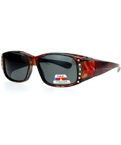 Wrap Polarized Rhinestone Sunglasses Fit Over Oval Rectangular Cover Sunglasses - Red Flower - C512GZDKWTL $17.51