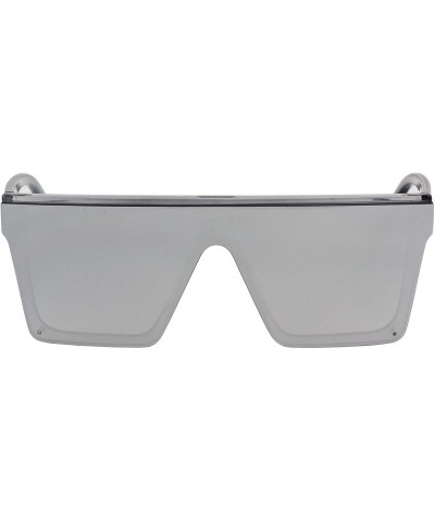 Sport Oversized Flat Top Square VINTAGE RETRO SHIELD VISOR Style Aviator SUNGLASSES - P-frame Silver - CW18T87Q2KN $13.50