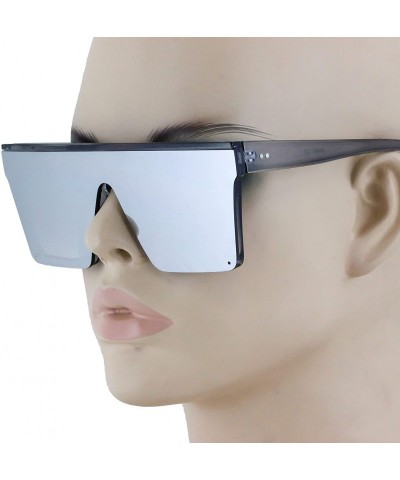 Sport Oversized Flat Top Square VINTAGE RETRO SHIELD VISOR Style Aviator SUNGLASSES - P-frame Silver - CW18T87Q2KN $13.50