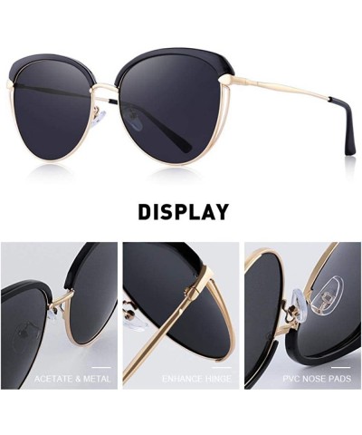 Oversized DESIGN Women Fashion Cat Eye Polarized Sunglasses Vintage Retro C01 Black - C03 Gray - C118XE0N0CK $12.22