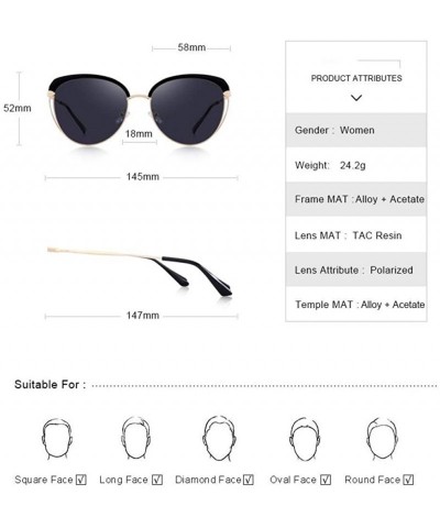 Oversized DESIGN Women Fashion Cat Eye Polarized Sunglasses Vintage Retro C01 Black - C03 Gray - C118XE0N0CK $12.22