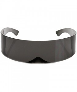 Shield 80s Futuristic Cyclops Cyberpunk Visor Sunglasses with Semi Translucent Mirrored Lens - Black - CL11N5OXI95 $14.34