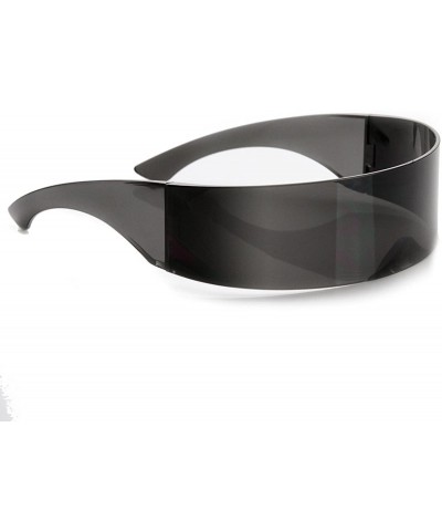 Shield 80s Futuristic Cyclops Cyberpunk Visor Sunglasses with Semi Translucent Mirrored Lens - Black - CL11N5OXI95 $14.34