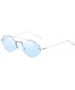 Oversized Women's Flat Lens Mirrored Metal Frame Glasses Cat Eye Sunglasses (Blue) - Blue - CM18UW8DT3D $9.12