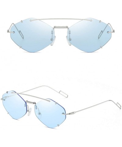 Oversized Women's Flat Lens Mirrored Metal Frame Glasses Cat Eye Sunglasses (Blue) - Blue - CM18UW8DT3D $9.12