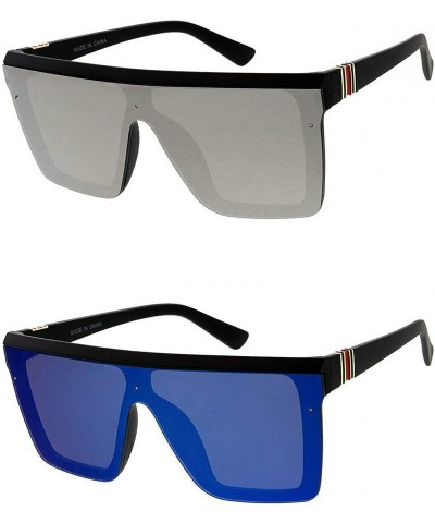 Rimless Fashion Oversize Siamese Lens Sunglasses Women Men Succinct Style UV400 - 2 Pack Silver and Blue - CN1983G8XHC $22.59