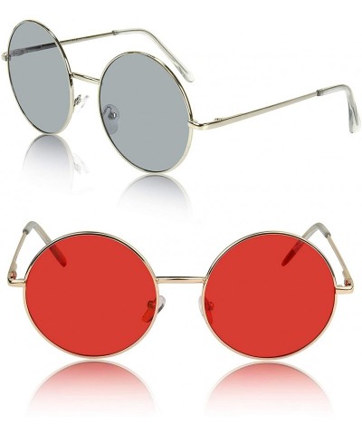 Aviator Big Round Sunglasses Retro Circle Tinted Lens Glasses UV400 Protection - 2 Pack - Red+grey - C318DZLIIHW $18.05