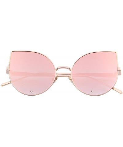 Round Women Rose Gold Cat Eye Sunglasses Pink Mirorred Lens S8026 - Pink - CG12IJCDWEN $23.91