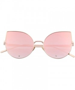 Round Women Rose Gold Cat Eye Sunglasses Pink Mirorred Lens S8026 - Pink - CG12IJCDWEN $13.01