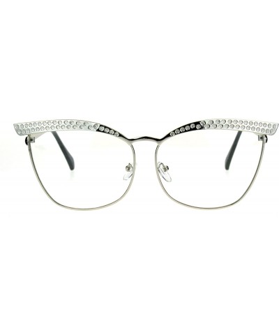 Cat Eye Womens Metal Rim Bling Brow Cat Eye Clear Lens Eye Glasses - Silver - CE1827L6IOE $13.84