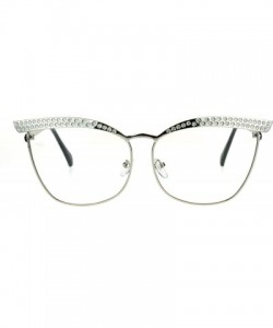 Womens Metal Rim Bling Brow Cat Eye Clear Lens Eye Glasses - Silver ...