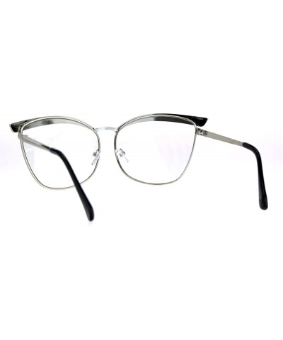 Cat Eye Womens Metal Rim Bling Brow Cat Eye Clear Lens Eye Glasses - Silver - CE1827L6IOE $13.84