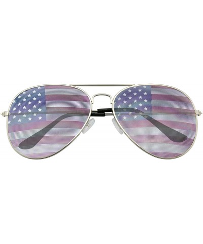 Aviator Retro 4th of July Party Festival Patriotic American Flag Sunglasses for Men Women - Silver - C4196X9MDTM $12.68