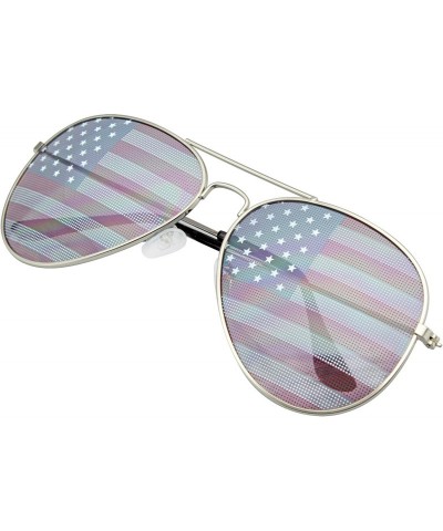 Aviator Retro 4th of July Party Festival Patriotic American Flag Sunglasses for Men Women - Silver - C4196X9MDTM $12.68