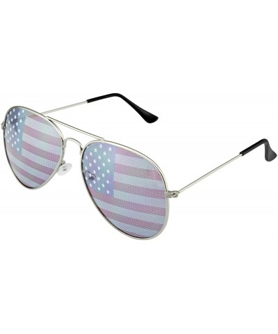 Aviator Retro 4th of July Party Festival Patriotic American Flag Sunglasses for Men Women - Silver - C4196X9MDTM $12.68