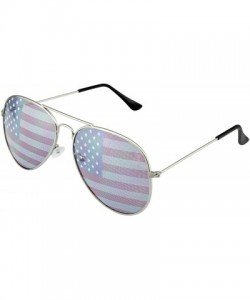 Aviator Retro 4th of July Party Festival Patriotic American Flag Sunglasses for Men Women - Silver - C4196X9MDTM $12.68