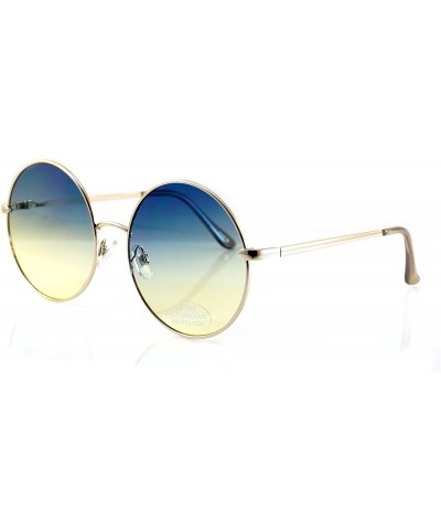 Round Retro Hippie Oversize Round Oceanic Color Flat Lens Sunglasses A081 - Silver/ Green Gr - CF189WLD468 $14.53