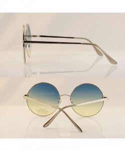 Round Retro Hippie Oversize Round Oceanic Color Flat Lens Sunglasses A081 - Silver/ Green Gr - CF189WLD468 $14.53