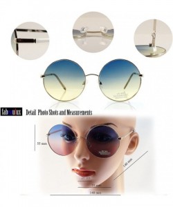 Round Retro Hippie Oversize Round Oceanic Color Flat Lens Sunglasses A081 - Silver/ Green Gr - CF189WLD468 $14.53