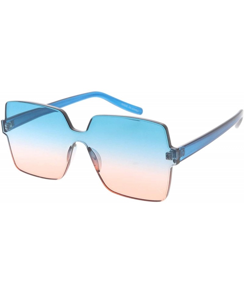 Oversized Frameless Squared Frame 80s Fashion Aviator Sunglasses - Blue - CZ18U9KWEDI $8.26