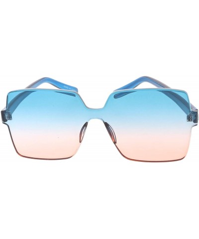 Oversized Frameless Squared Frame 80s Fashion Aviator Sunglasses - Blue - CZ18U9KWEDI $8.26