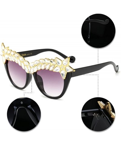 Oversized Womens Luxury Diamond Decorated Sunglasses UV400 Retro Eyeglasses - Style 02 - CA18GWH9RIR $15.38