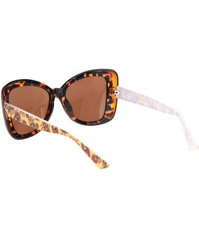 Butterfly Womens 90s Paisley Arm Butterfly Thick Plastic Designer Sunglasses - Tortoise Solid Brown - C318NNQ3Z3G $9.17
