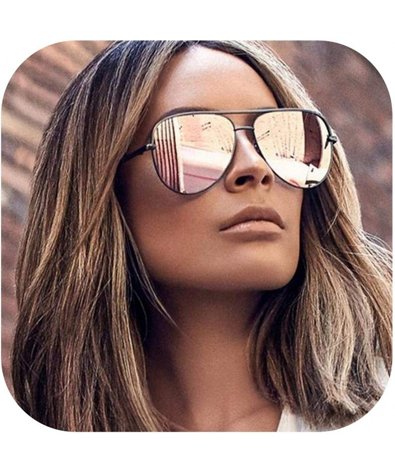 Round Gun Pink Sunglasses Silver Mirror Oversized Sun Glasses Pilot Women Men Shades Top Fashion Eyewear - C7 Gun Pink - CX19...