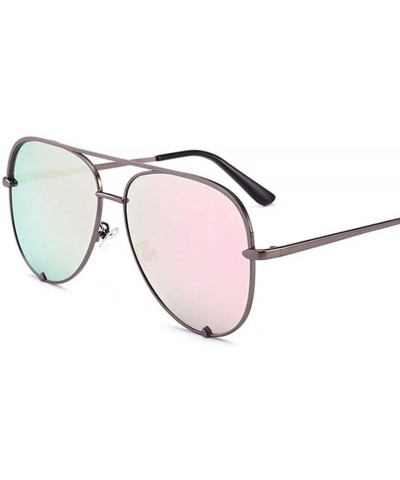 Round Gun Pink Sunglasses Silver Mirror Oversized Sun Glasses Pilot Women Men Shades Top Fashion Eyewear - C7 Gun Pink - CX19...