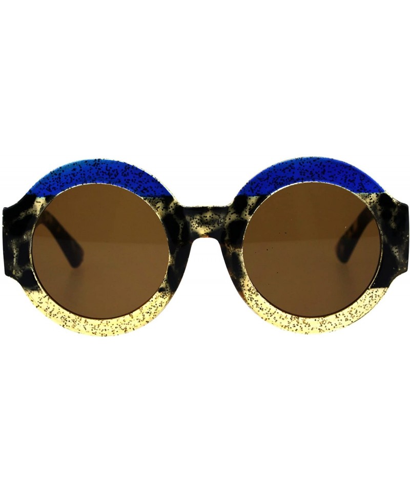 Round Stripe Glitter Pop Color Retro Thick Plastic Round Mod Sunglasses - Blue Tortoise Beige - CE18G4HSME9 $12.21