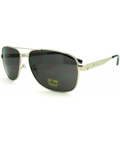 Square Navigator Sunglasses Square Aviator Flat Top Metal Frame - Silver - CJ11FWZZUHX $11.35