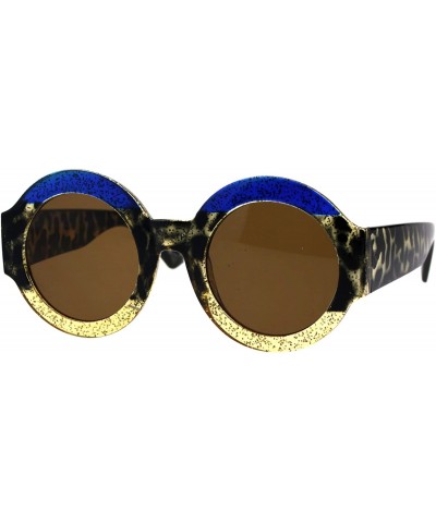 Round Stripe Glitter Pop Color Retro Thick Plastic Round Mod Sunglasses - Blue Tortoise Beige - CE18G4HSME9 $12.21