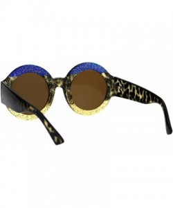 Round Stripe Glitter Pop Color Retro Thick Plastic Round Mod Sunglasses - Blue Tortoise Beige - CE18G4HSME9 $12.21