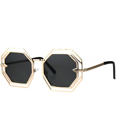 Oversized Octagon Shaped Sunglasses Womens Trendy Fashion Double Metal Frame - Gold (Black) - CF187EL726H $25.02