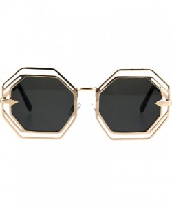 Oversized Octagon Shaped Sunglasses Womens Trendy Fashion Double Metal Frame - Gold (Black) - CF187EL726H $12.51