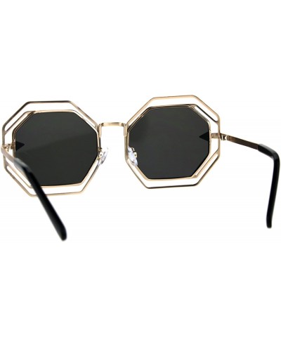 Oversized Octagon Shaped Sunglasses Womens Trendy Fashion Double Metal Frame - Gold (Black) - CF187EL726H $12.51