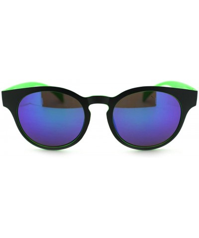 Round Round Keyhole Sunglasses 2-tone Color Mirror Lens Spring Hinge - Green - CN11Q9GFPAF $10.13