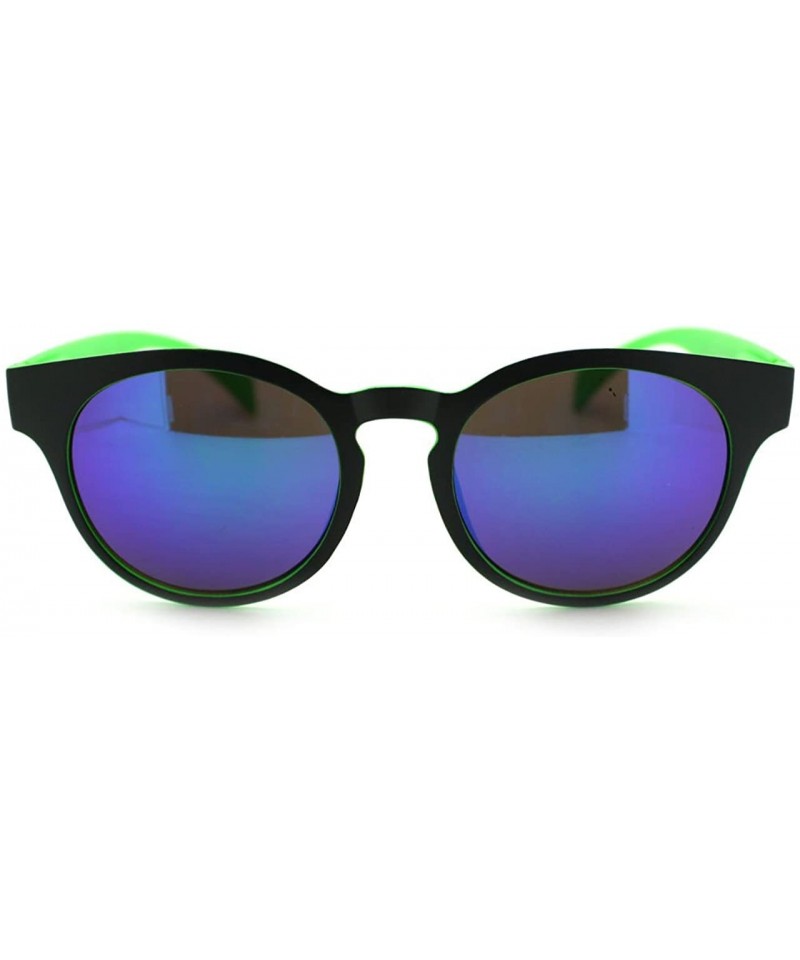 Round Round Keyhole Sunglasses 2-tone Color Mirror Lens Spring Hinge - Green - CN11Q9GFPAF $10.13