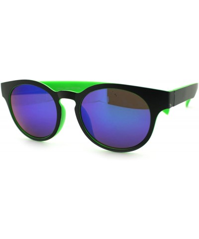 Round Round Keyhole Sunglasses 2-tone Color Mirror Lens Spring Hinge - Green - CN11Q9GFPAF $10.13