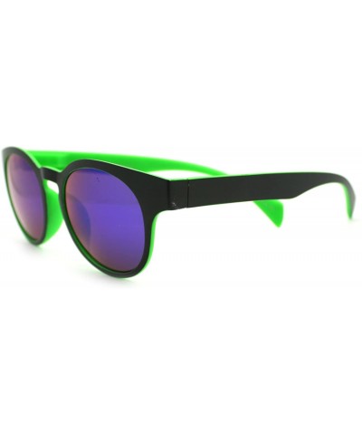 Round Round Keyhole Sunglasses 2-tone Color Mirror Lens Spring Hinge - Green - CN11Q9GFPAF $10.13