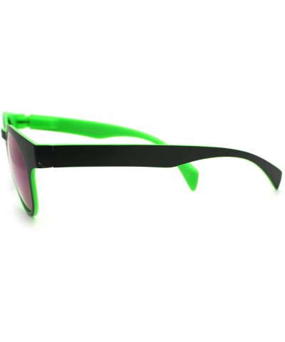 Round Round Keyhole Sunglasses 2-tone Color Mirror Lens Spring Hinge - Green - CN11Q9GFPAF $10.13