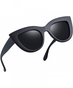 Round Retro Polarized Cateye Sunglasses - Women Vintage Cat Eye Sun Glasses UV400 Protection - 2 Pack (Black+black) - CZ1908K...