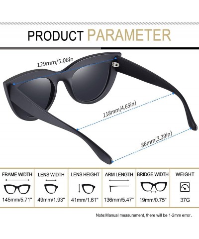 Round Retro Polarized Cateye Sunglasses - Women Vintage Cat Eye Sun Glasses UV400 Protection - 2 Pack (Black+black) - CZ1908K...