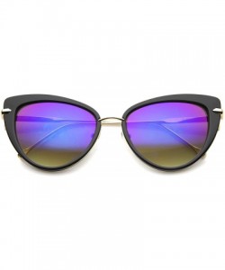 Cat Eye Women's High Fashion Metal Temple Super Cat Eye Sunglasses 55mm - Black-gold / Blue Purple Mirror - CU12I21RMU1 $9.80