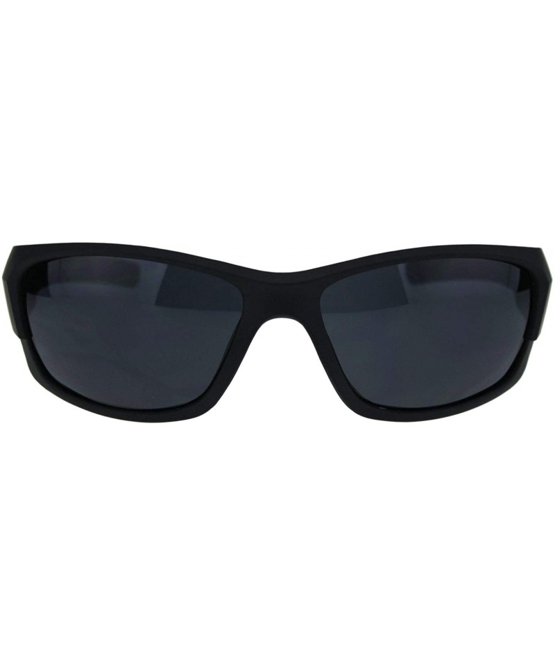 Rectangular Classic 90s All Black Sport Warparound Biker Gangster Sunglasses - Matte Black - CK18QS7I5HL $9.93