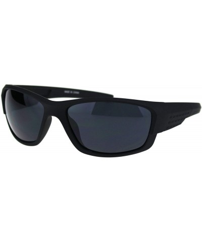 Rectangular Classic 90s All Black Sport Warparound Biker Gangster Sunglasses - Matte Black - CK18QS7I5HL $9.93
