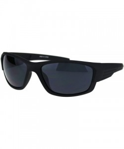 Rectangular Classic 90s All Black Sport Warparound Biker Gangster Sunglasses - Matte Black - CK18QS7I5HL $9.93