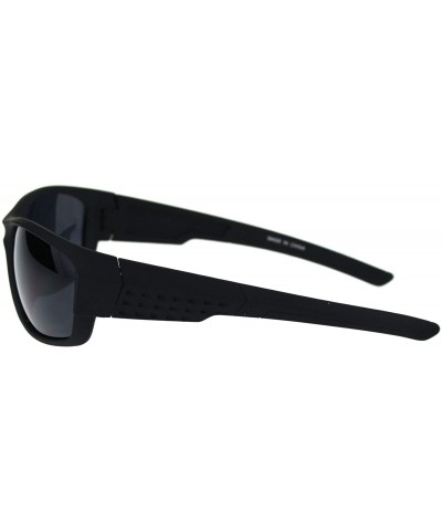 Rectangular Classic 90s All Black Sport Warparound Biker Gangster Sunglasses - Matte Black - CK18QS7I5HL $9.93