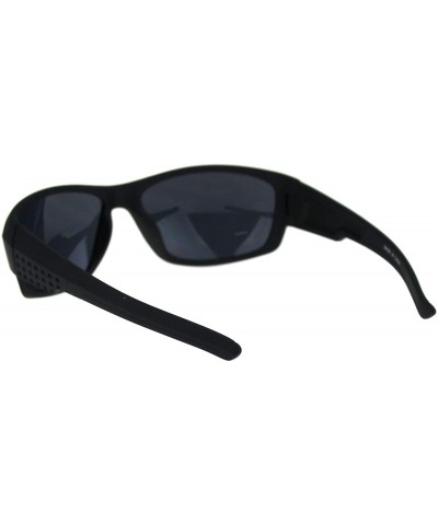 Rectangular Classic 90s All Black Sport Warparound Biker Gangster Sunglasses - Matte Black - CK18QS7I5HL $9.93